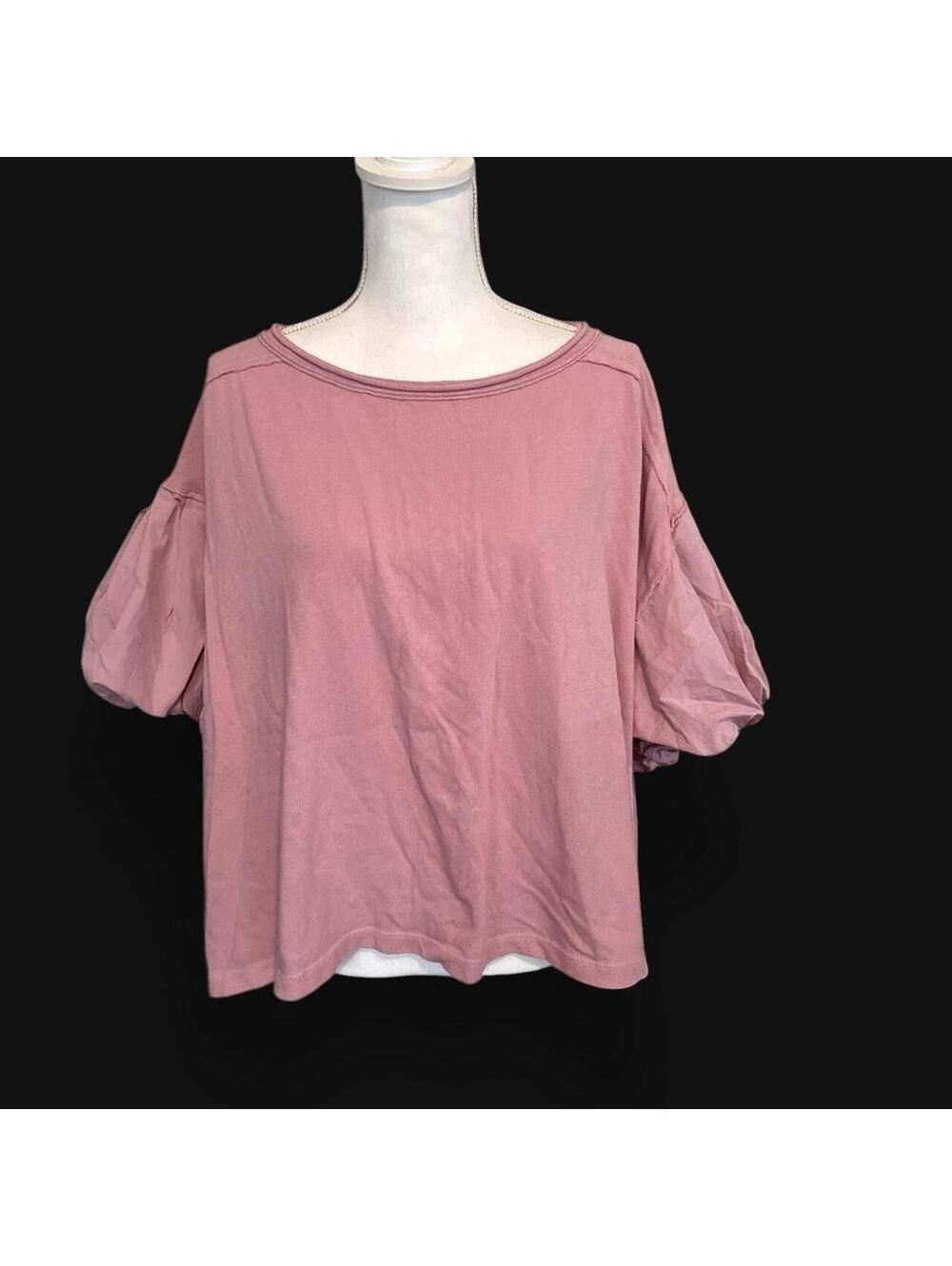 We The Free by Free People Pink/Mauve Puff Sleeve Cotton Top Size M
